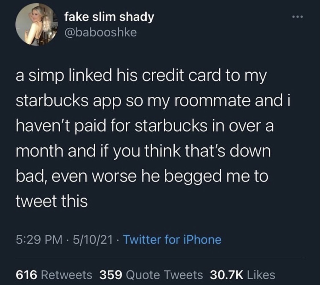 simp links his credit card to a girls starbucks app tweet