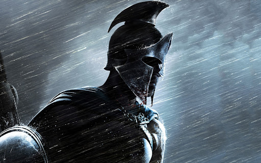 warrior spartan character in the rain