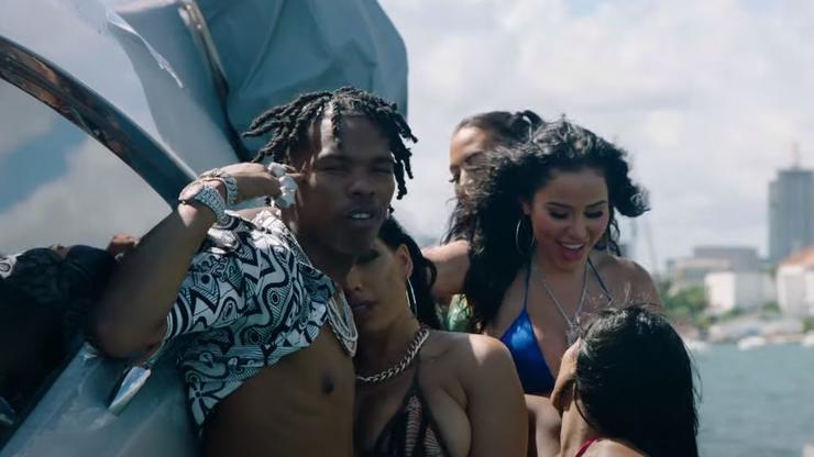rapper lil baby parties with bikini model video vixen beautiful women for his music video on yacht party