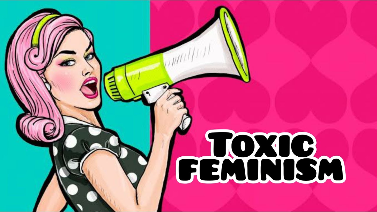 Toxic feminism woman shouting in mic